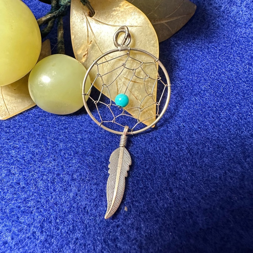 Pendant Sterling silver Native American turquoise bead dream catcher
